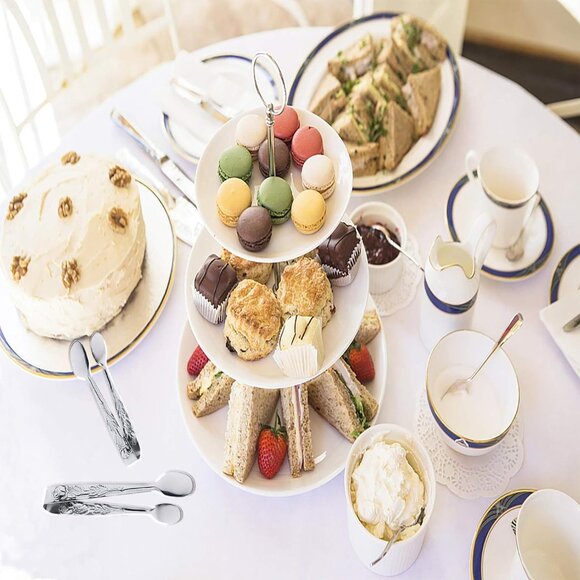 3PCS Mini Serving Tongs, 4Inch Rose Stainless Steel Sugar Cube Tongs, Sliver Sma - Picture 5 of 7